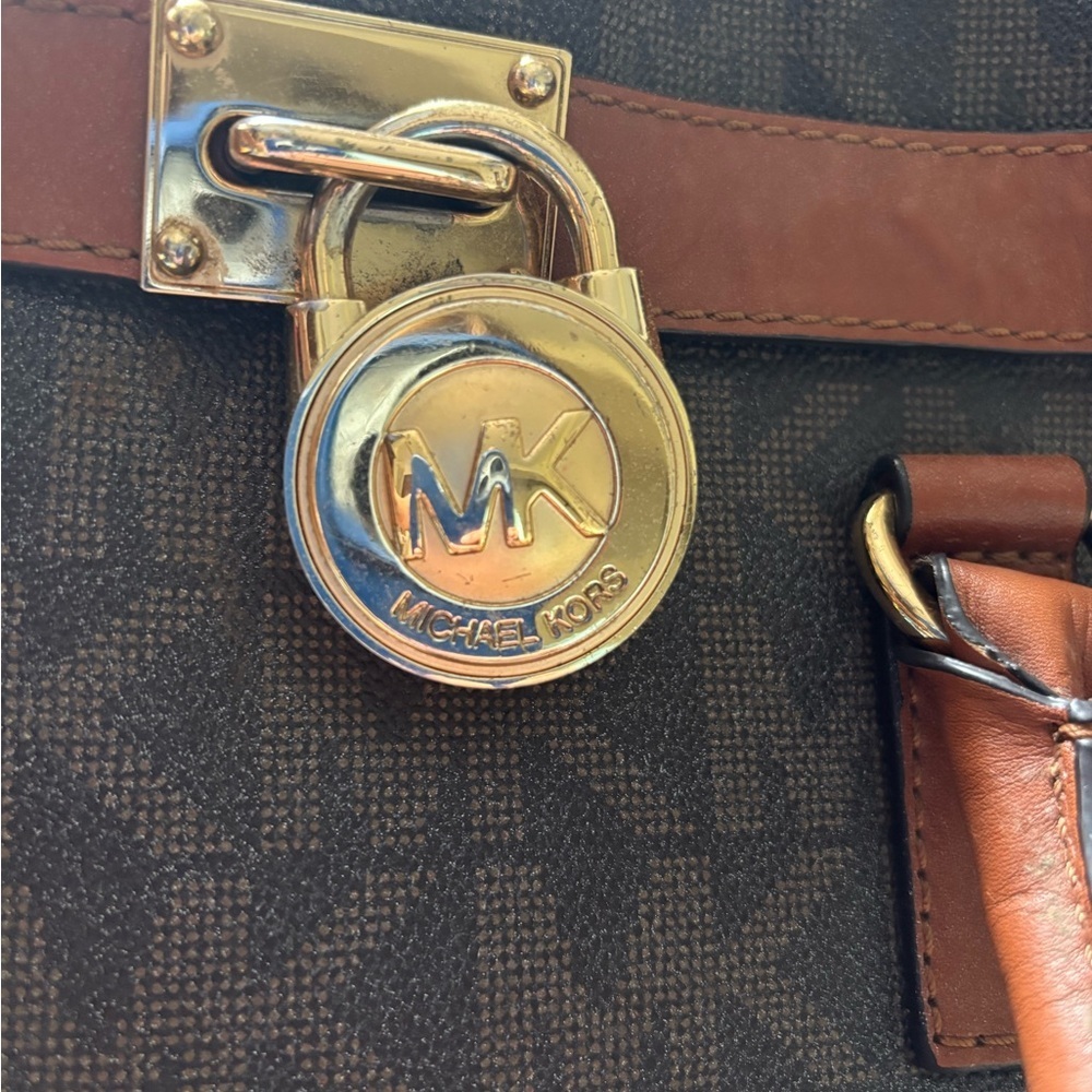 Michael Kors Hamilton Crossbody Tote Brown Purse Bag - Picture 13 of 16